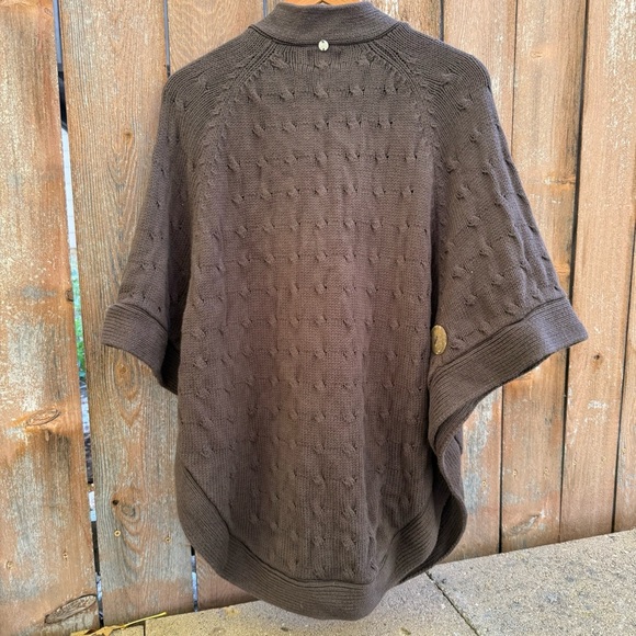 PURE Hand Knit Womens Brown Button Up Poncho Shawl Cotton Size Medium Large - Picture 8 of 10